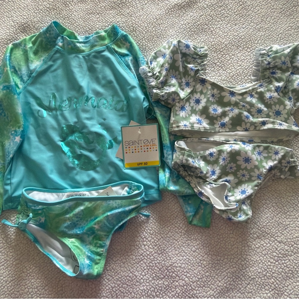 Saint Eve Girls' Turquoise Mermaid Rash Guard Bikini Set